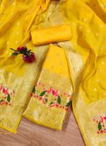 Banarasi Silk Yellow Festival Wear Weaving Dress Material